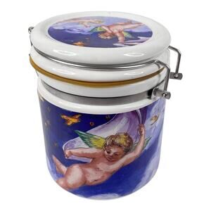 VTG Flights of Angels CANISTER Coffee Sugar Flour Popcorn Seal Cherubs Italy Art